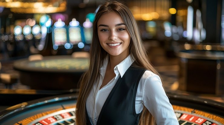 Live blackjack dealer and table view